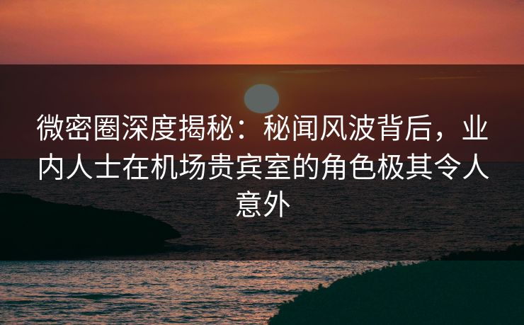 微密圈深度揭秘:秘闻风波背后,业内人士在机场贵宾室的角色极其令人意外 微密圈深度揭秘:秘闻风波背后,业内人士在机场贵宾室的角色极其令人意外